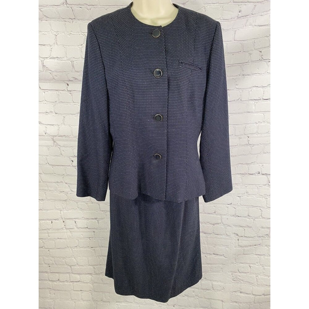 VTG Karen Ellis Navy Blue Two Piece Pencil Skirt Suit Jacket Blazer Size 6